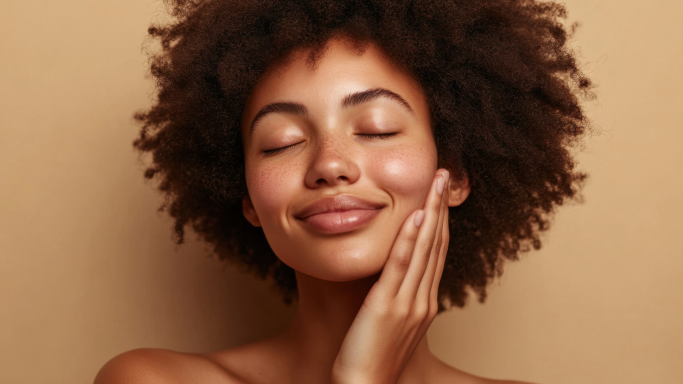 Smiling woman with natural lighting and soft background.