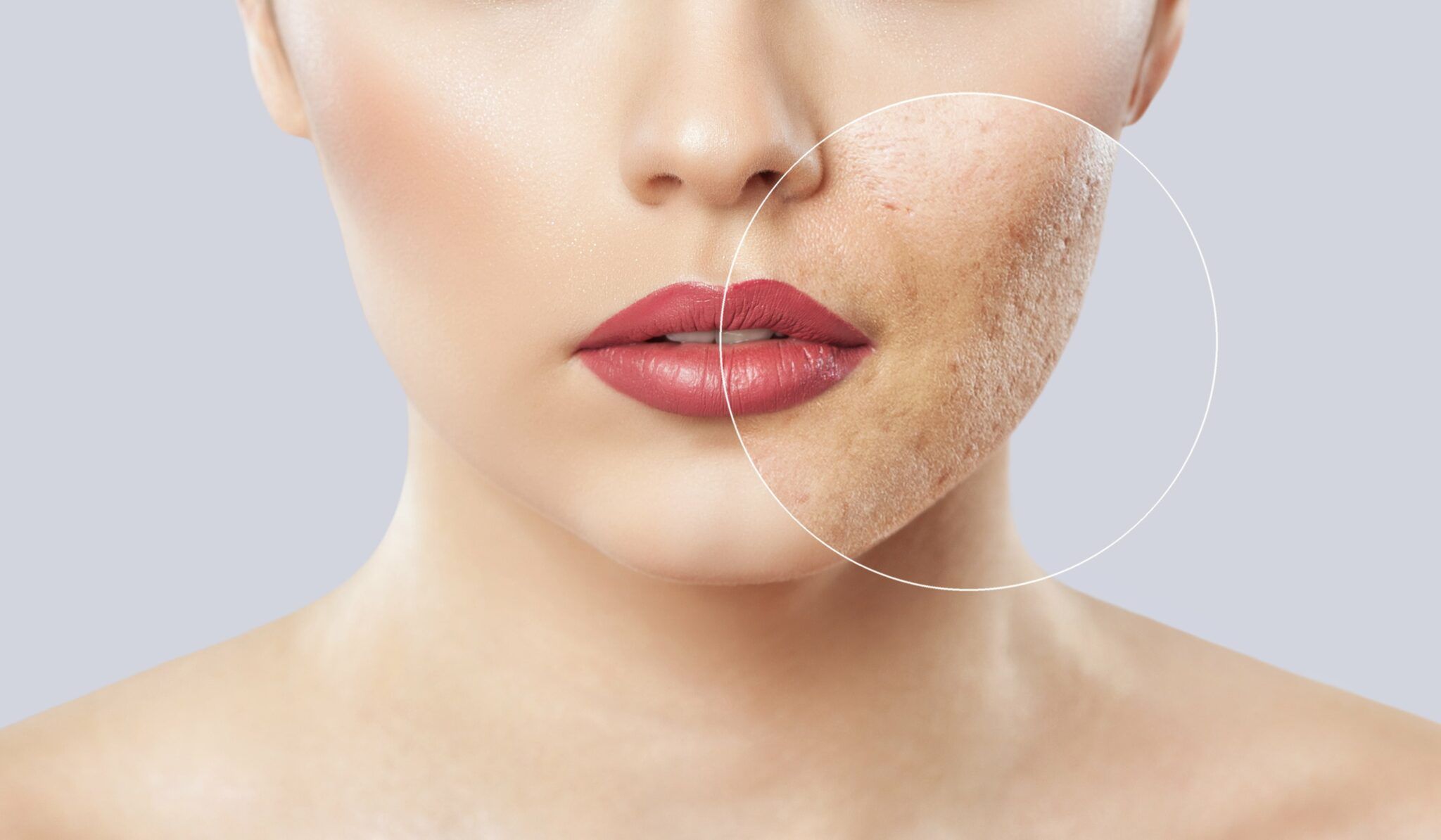 Skin texture comparison on a woman's face.