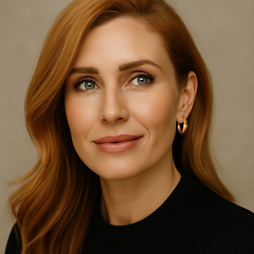 Woman posing gracefully with soft facial expression.